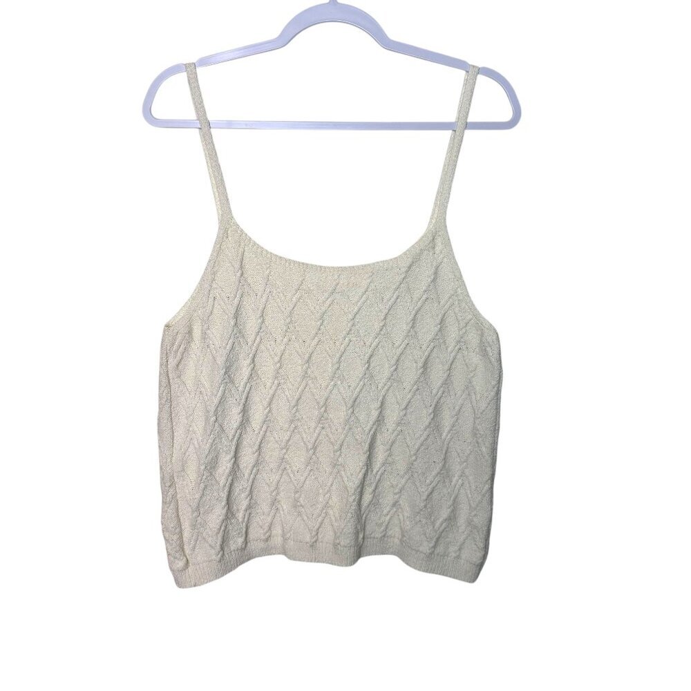 Anthropologie Edie Cable Knit Sweater Tank‎ Women L Cream Boho Lightweight